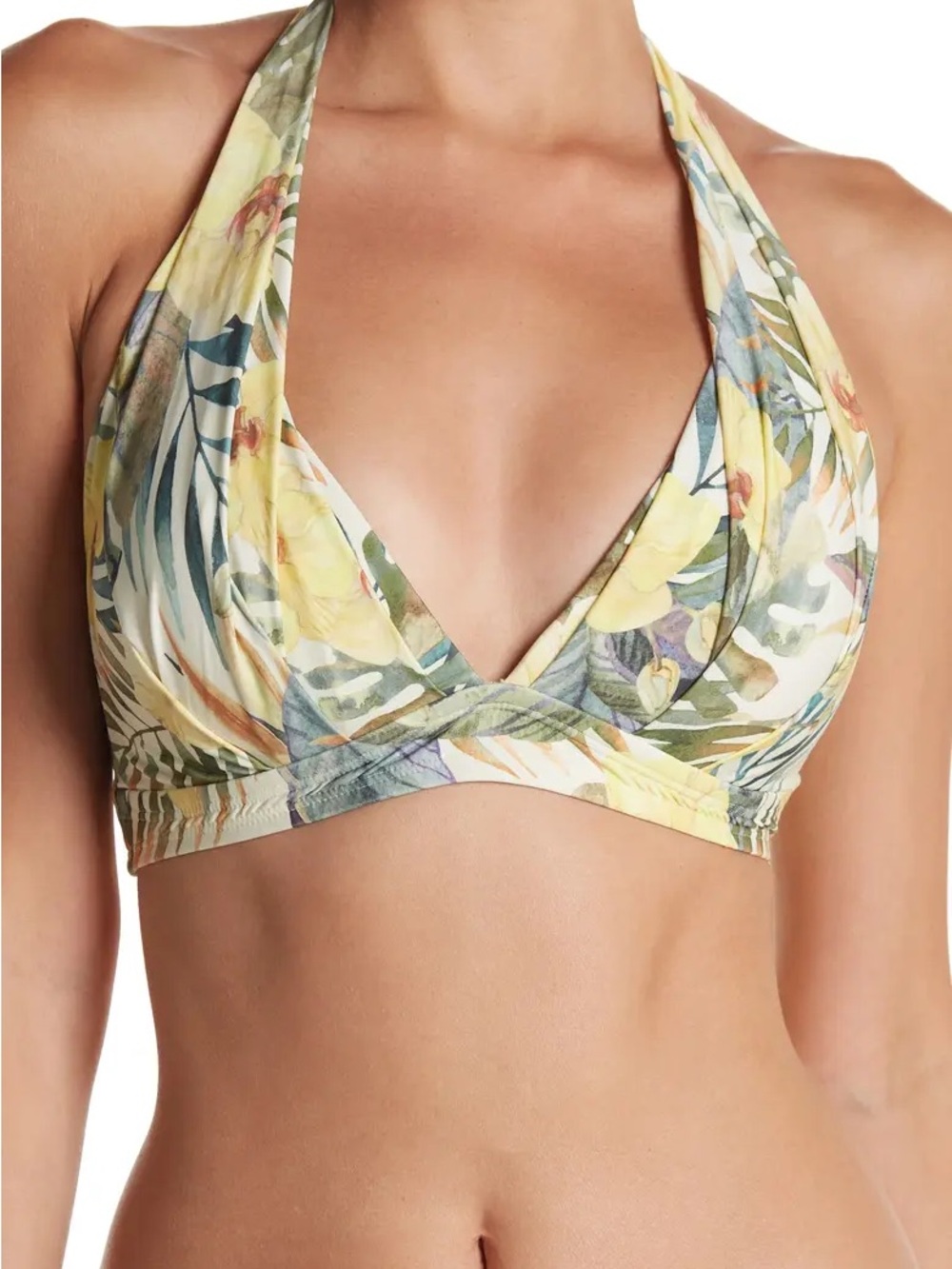 Athena Yellow Green Floral Halter Bikini Top